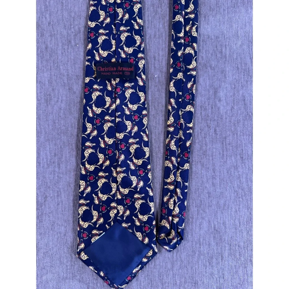 Christian Armand Silk Tie Navy Blue Elephant Heart Novelty Print Hand Made Mens